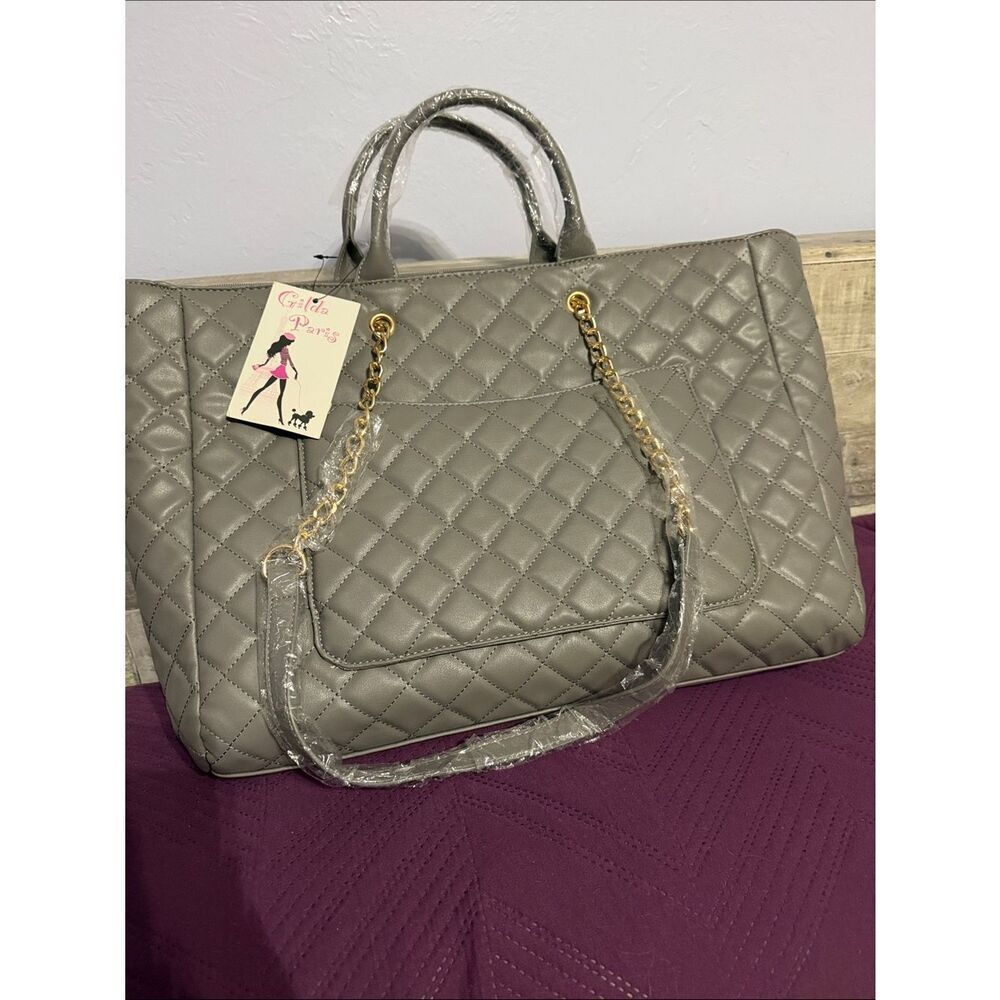 Gilda Paris QuiltedTote Bag in Gray NWT